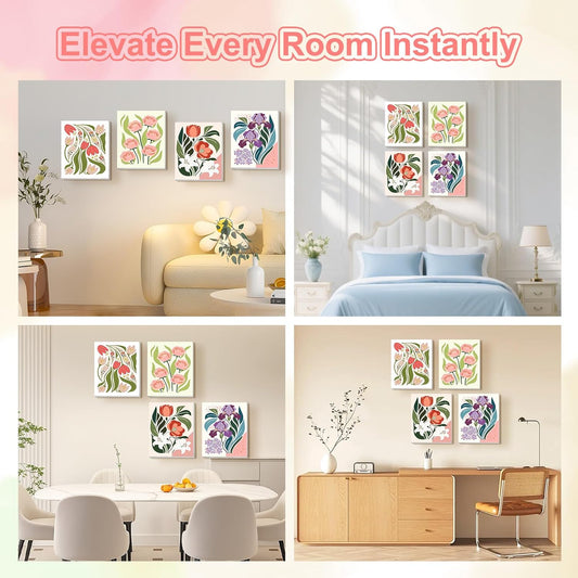 TOSTOG Artistic Floral Arrangements 4 Pack Framed Canvas Paint by Numbers Art Kit for Adults and Kids, Beginner Acrylic Oil Painting Supplies with Wooden Frame for Home Wall Decor 20 * 25 cm/8 * 10 in
