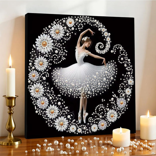 DIY Pearl Painting Kit with Wooden Frame, 3D Plastic Pearl Gemstone Ocean Art Craft for Adults Beginners, Diamond Art Kits for Adults, Home Wall Decor Ready Gift for Women (Ballet Girl-B)