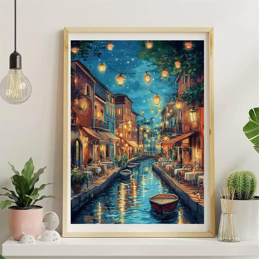 Niazidier DIY Paint by Numbers for Adults,Wooden Framed Painting by Number Kits on Canvas,Easy Color by Numbers for Beginner,Small Gifts Decor for Home Wall Room (Night)
