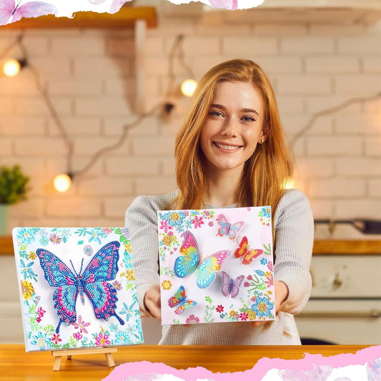 Konohan 4 Pcs Diamond Art for Kids Butterfly Crafts for Girl 8-12 Interchangeable Diamond Painting with 1 Wooden Frame Crafts and Arts Gift for Kid Ages 4-6 8-10 Gem Set for Adult Beginners Home Decor