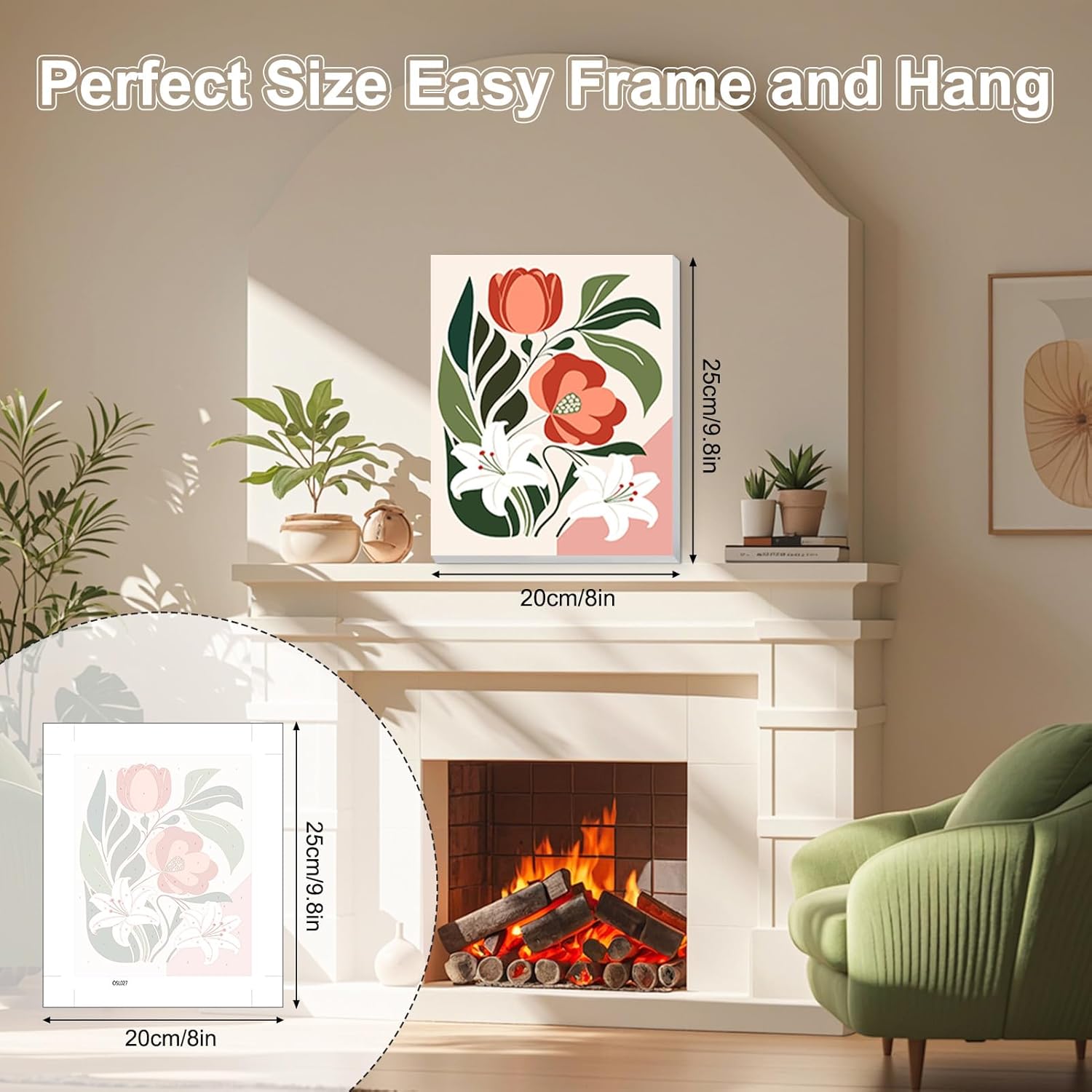 TOSTOG Artistic Floral Arrangements 4 Pack Framed Canvas Paint by Numbers Art Kit for Adults and Kids, Beginner Acrylic Oil Painting Supplies with Wooden Frame for Home Wall Decor 20 * 25 cm/8 * 10 in