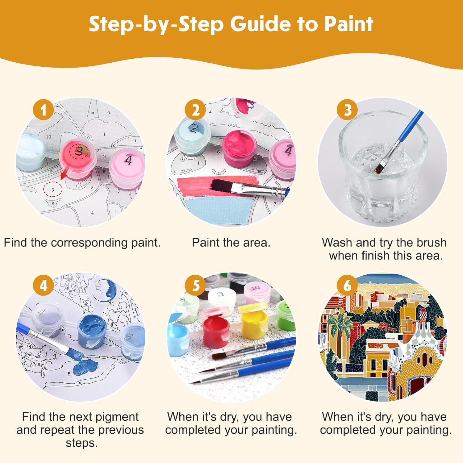 NEWENMO 4 Pack Paint by Numbers Kit for Kids Beginner with Wooden Frame, Beautiful Coast Village, Paint by Numbers Kit for Adults, Park and Cityscape, DIY Painting Kits for Home Wall Decor 8x10 inch