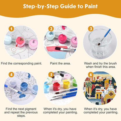 NEWENMO 4 Pack Paint by Numbers Kit for Kids Beginner with Wooden Frame, Beautiful Coast Village, Paint by Numbers Kit for Adults, Park and Cityscape, DIY Painting Kits for Home Wall Decor 8x10 inch