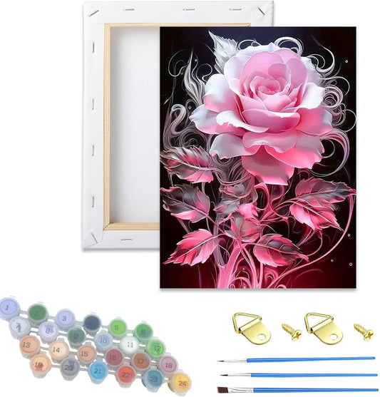 Jiqinsiye DIY Paint by Number for Adults,Wooden Framed Painting Kits for Adult,Easy Color by Numbers Acrylic,Small Paint by Number Canvas Crafts Watercolor for Beginner Room Decor (Rose)