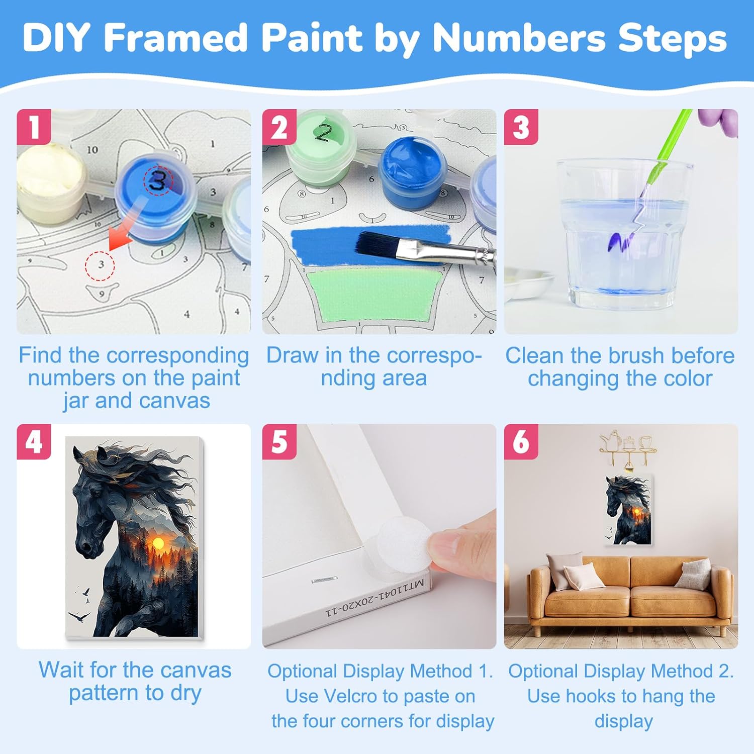 KEYIFA Paint by Numbers for Adults on Framed Canvas - with Wooden Easel, Abstract Horse Painting by Number Kit for Beginners, DIY Forest Sunset Acrylic Oil Painting for Home Wall Decor (8x12 inch)