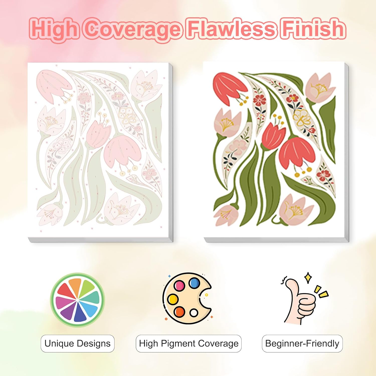 TOSTOG Artistic Floral Arrangements 4 Pack Framed Canvas Paint by Numbers Art Kit for Adults and Kids, Beginner Acrylic Oil Painting Supplies with Wooden Frame for Home Wall Decor 20 * 25 cm/8 * 10 in