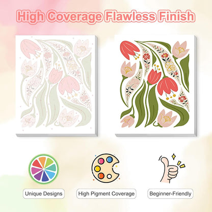 TOSTOG Artistic Floral Arrangements 4 Pack Framed Canvas Paint by Numbers Art Kit for Adults and Kids, Beginner Acrylic Oil Painting Supplies with Wooden Frame for Home Wall Decor 20 * 25 cm/8 * 10 in
