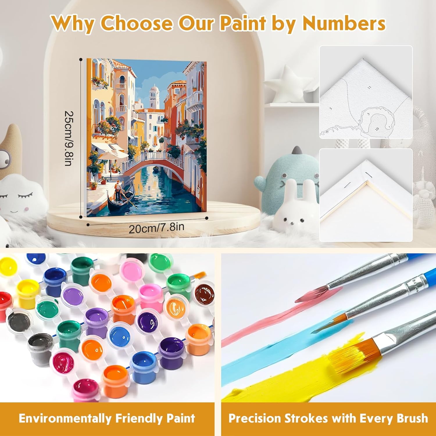 NEWENMO 4 Pack Paint by Numbers Kit for Kids Beginner with Wooden Frame, Beautiful Coast Village, Paint by Numbers Kit for Adults, Park and Cityscape, DIY Painting Kits for Home Wall Decor 8x10 inch