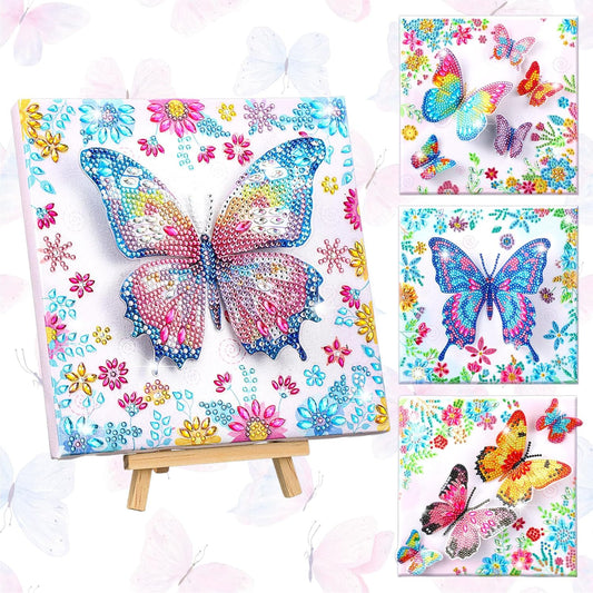 Konohan 4 Pcs Diamond Art for Kids Butterfly Crafts for Girl 8-12 Interchangeable Diamond Painting with 1 Wooden Frame Crafts and Arts Gift for Kid Ages 4-6 8-10 Gem Set for Adult Beginners Home Decor