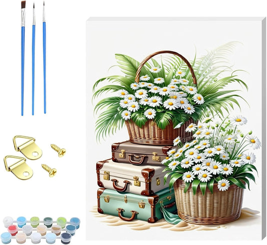 DIY Paint by Numbers for Adults,Wooden Framed Painting by Number Kits on Canvas,Acrylic Easy Color by Numbers for Beginner,Small Gifts Decor for Home Wall Room (Daisy)