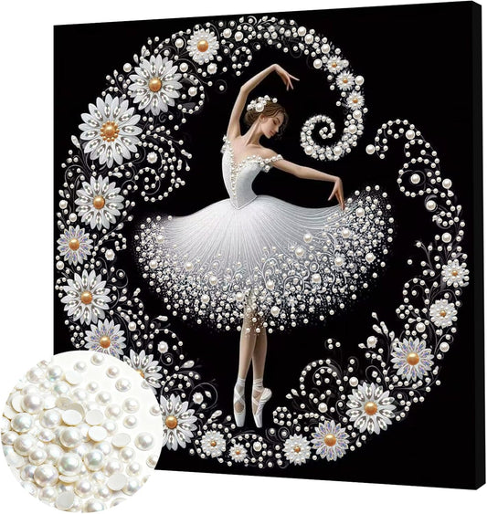 DIY Pearl Painting Kit with Wooden Frame, 3D Plastic Pearl Gemstone Ocean Art Craft for Adults Beginners, Diamond Art Kits for Adults, Home Wall Decor Ready Gift for Women (Ballet Girl-B)