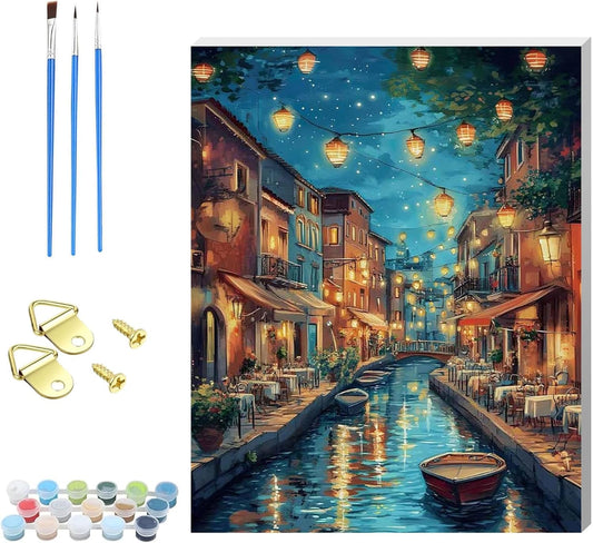 Niazidier DIY Paint by Numbers for Adults,Wooden Framed Painting by Number Kits on Canvas,Easy Color by Numbers for Beginner,Small Gifts Decor for Home Wall Room (Night)