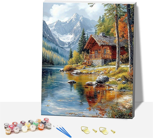 Niazidier DIY Wooden Framed Paint by Numbers Kits for Adults,Painting Kit on Canvas, Color by Numbers,Mini Adult Paint by Number for Home Wall Decor,Gifts (Landscape)